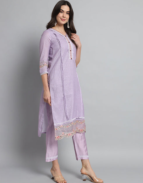 Designer Party Wear Readymade Salwar Suit Lavender Linen Cotton Pant Straight Side View